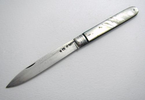 Antique Georgian Sterling Silver & Mother of Pearl Mop Folding Pocket Fruit Penknife, English Sheffield 1824 (1 of 5)