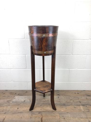 Antique Oak Coopered Jardiniere Stand by Lister & Co (1 of 7)