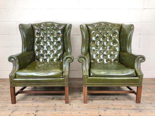 Pair of Green Button Back Chesterfield Wing Back Armchairs (1 of 14) Pair of Green Button Back Chesterfield Wing Back Armchairs (1 of 14)