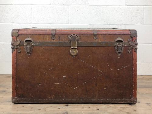 Vintage Metal Bound Leather Steamer Trunk (1 of 12)