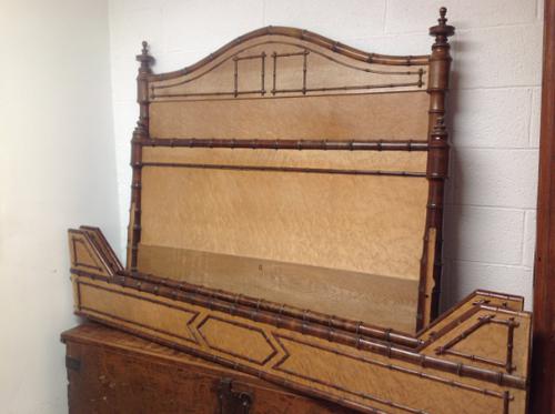 1920s French Birdseye Walnut & Mahogany Faux Bamboo Double Bed (1 of 9)