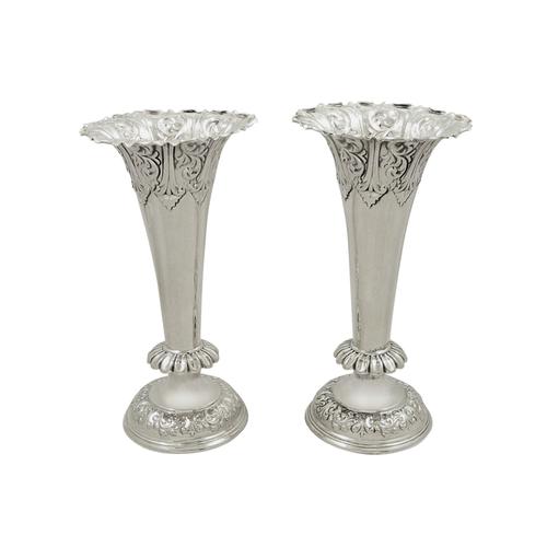 Pair of Antique Edwardian Sterling Silver 6' Vases 1903 (1 of 1)