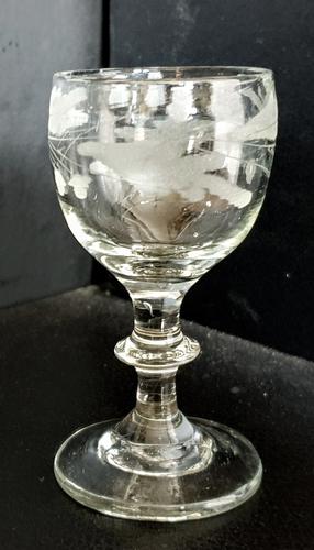Georgian Port Glass with Crudely Etched Jacobite Symbol c.1770 (1 of 4) Georgian Port Glass with Crudely Etched Jacobite Symbol c.1770 (1 of 4)