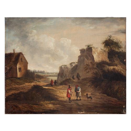 19th Century Dutch School Landscape with Villagers, Oil Painting (1 of 13)