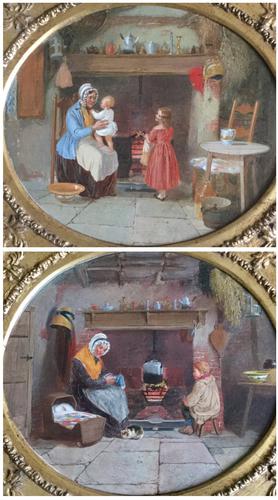 Circle by Frederick Daniel Hardy Pair Oil Paintings ‘by the Fireside’ (1 of 5)