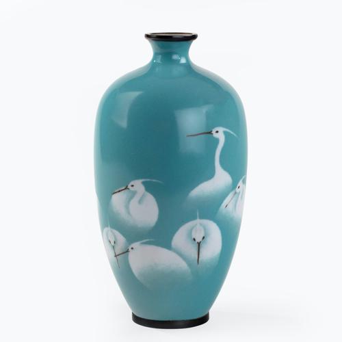 Meiji Period Cloisonné Vase with a Flock of White Egrets (1 of 3)