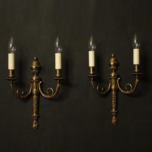 French Gilded Brass Twin Arm Antique Lights (1 of 10)