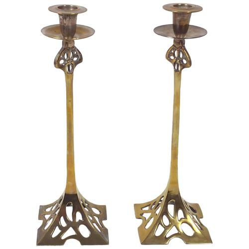 Pair of Art Nouveau 19th Century Brass Candlesticks (1 of 12) Pair of Art Nouveau 19th Century Brass Candlesticks (1 of 12)