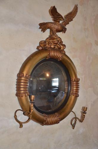 Rare Candled Arm Giltwood Convex Looking Glass (1 of 10) Rare Candled Arm Giltwood Convex Looking Glass (1 of 10)
