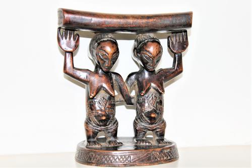 Finely Carved African Hardwood Luba Hemba Double Figural Headrest with a Lovely Patina (1 of 10)