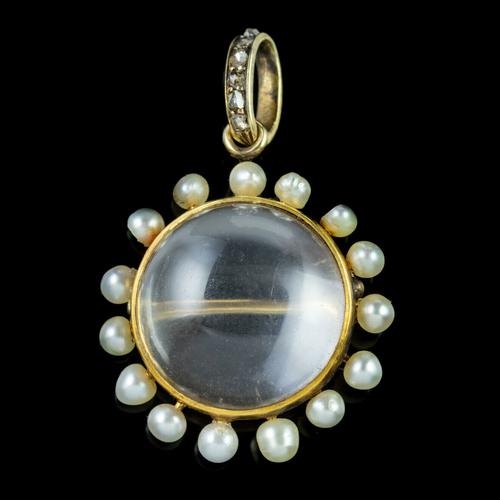 Antique Victorian Stuart Crystal Pearl Diamond Locket Brooch c.1880 (1 of 6)