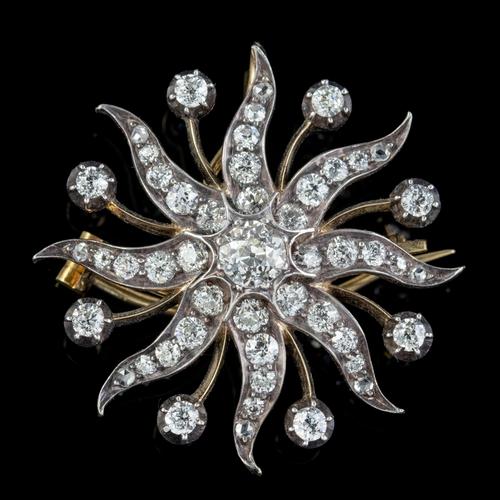 Antique Victorian Star Brooch Pendant 18ct Gold Silver 3.30ct Diamonds Boxed c.1880 (1 of 7) Antique Victorian Star Brooch Pendant 18ct Gold Silver 3.30ct Diamonds Boxed c.1880 (1 of 7)