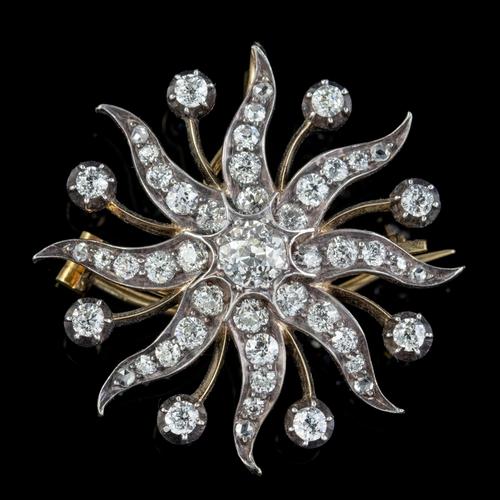 Antique Victorian Star Brooch Pendant 18ct Gold Silver 3.30ct Diamonds Boxed c.1880 (1 of 7)