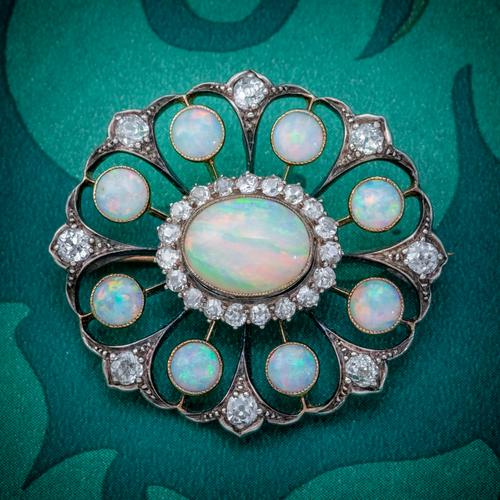 Antique Victorian Opal Diamond Brooch Natural 5.1ct Opals c.1890 (1 of 6) Antique Victorian Opal Diamond Brooch Natural 5.1ct Opals c.1890 (1 of 6)