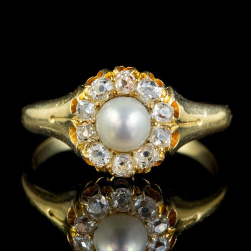 Antique Victorian Pearl Diamond Cluster Ring 18ct Gold c.1890 (1 of 5)