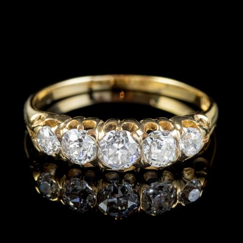 Antique Victorian Diamond Five Stone Ring 1ct Old Cut Diamonds 15ct Gold c.1890 (1 of 6)