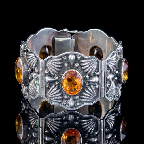 Victorian Celtic Citrine Cuff Bracelet Silver 50ct Citrines c.1870 (1 of 6)