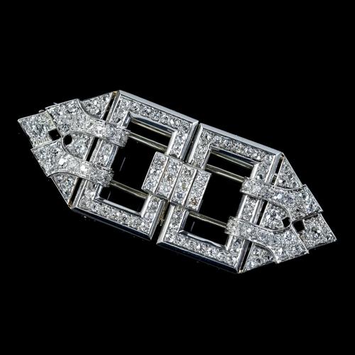 Art Deco French Diamond Double Clip Brooch 18ct Gold 3ct Diamonds Boxed c.1930 (1 of 9)