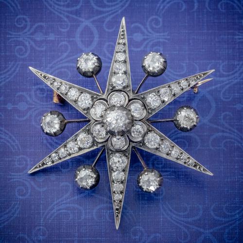 Antique Victorian Star Brooch Pendant 18ct Gold Silver 4.30ct Diamonds Boxed c.1900 (1 of 7)