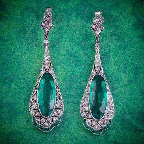 Art Deco Green Paste Drop Earrings Silver c.1920 (1 of 6) Art Deco Green Paste Drop Earrings Silver c.1920 (1 of 6)