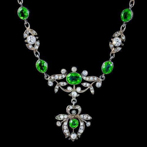 Antique Edwardian Green Paste Lavaliere Necklace Sterling Silver c.1905 (1 of 8)