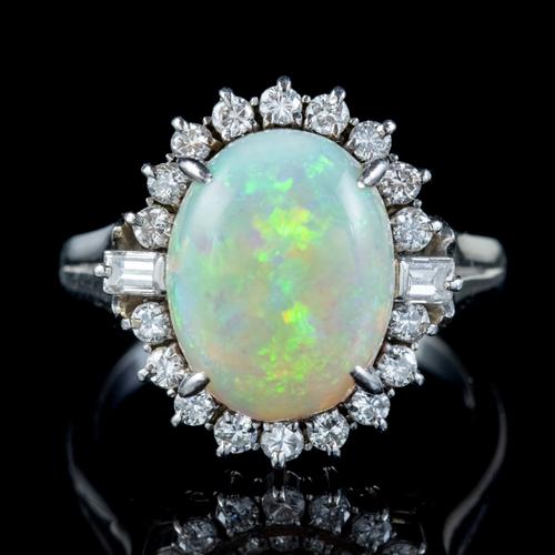 Vintage Opal Diamond Ring Platinum 6ct Natural Opal c.1960 (1 of 7)