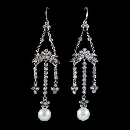 Antique Pearl Paste Chandelier Earrings Silver c.1915 (1 of 4)