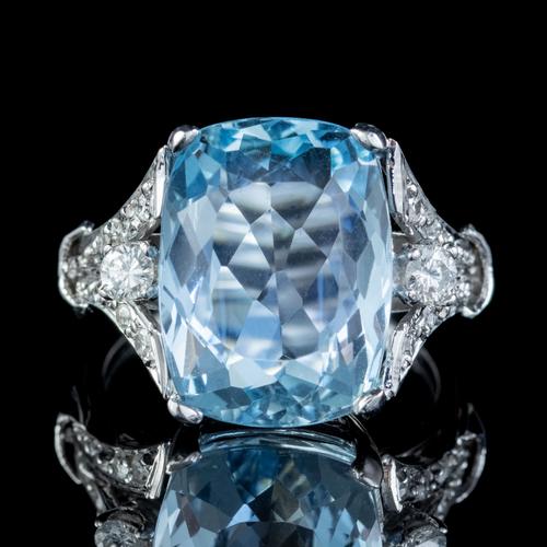 Vintage Aquamarine Diamond Ring Platinum 8ct Briolette Cut Aqua (1 of 7)