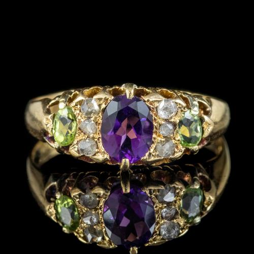 Antique Edwardian Suffragette Ring 18ct Gold Amethyst Diamond Peridot Dated 1903 (1 of 6)