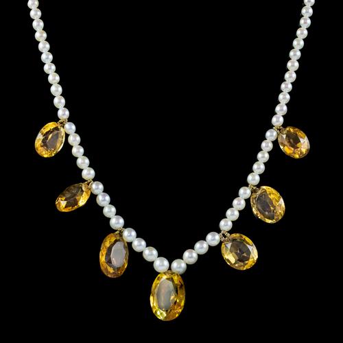 Antique Victorian Citrine Pearl Necklace c.1890 (1 of 5)