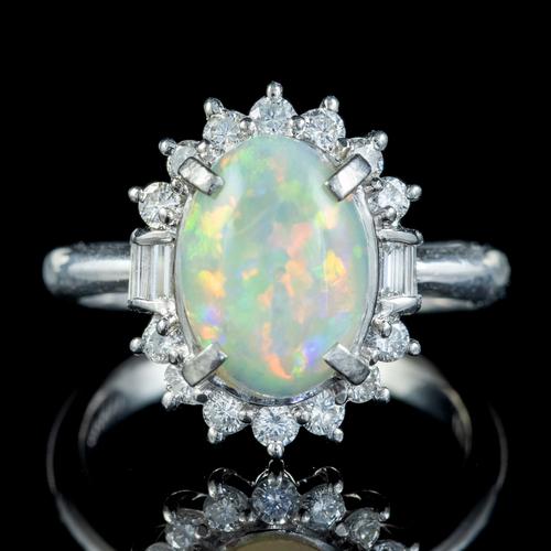 Vintage Opal Diamond Cluster Ring Platinum 1.91ct Natural Opal c.1960 (1 of 6)