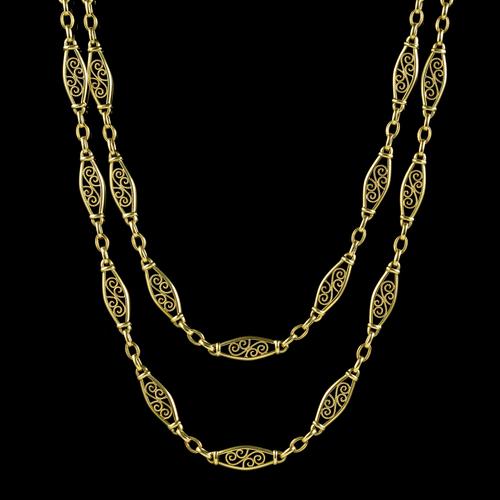 Antique French Long Guard Chain 18ct Yellow Gold c.1910 (1 of 5)