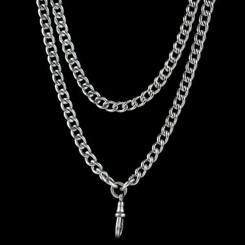 Antique Victorian Long Curb Guard Chain Sterling Silver circa 1900 (1 of 6) Antique Victorian Long Curb Guard Chain Sterling Silver circa 1900 (1 of 6)