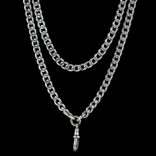 Antique Victorian Long Curb Guard Chain Sterling Silver circa 1900 (1 of 6)