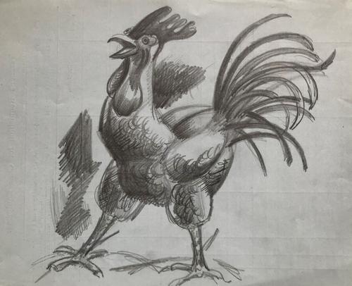 Original Pencil Drawing 'A Noisy Cock' by Toby Horne Shepherd 1909-93. Signed On the Reverse c.1960 (1 of 1) Original Pencil Drawing 'A Noisy Cock' by Toby Horne Shepherd 1909-93. Signed On the Reverse c.1960 (1 of 1)