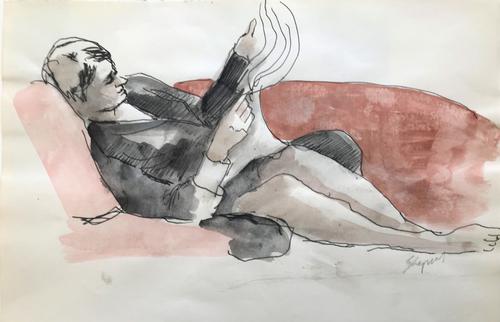 Original Watercolour 'the Morning News, Amalfi' by Toby Horne Shepherd Signed c.1965 (1 of 1) Original Watercolour 'the Morning News, Amalfi' by Toby Horne Shepherd Signed c.1965 (1 of 1)