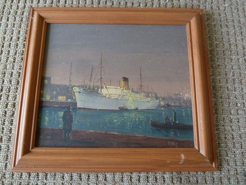 Fine Mid Century Oil on Board "Shipping Scene" by R.E.Hyett - 1950s (1 of 6) Fine Mid Century Oil on Board "Shipping Scene" by R.E.Hyett - 1950s (1 of 6)