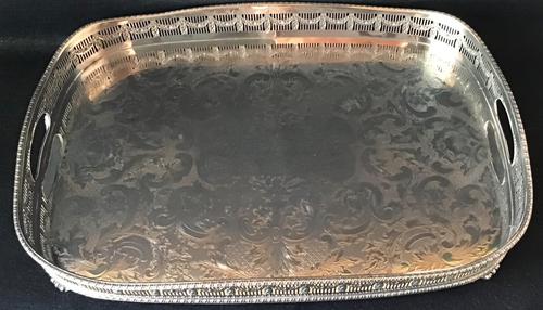 Large Chased Silver Plated Gallery Butlers Tray (1 of 4) Large Chased Silver Plated Gallery Butlers Tray (1 of 4)