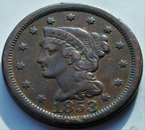 1853 United States of America Large Matron Head Copper Cent High Grade Coin (1 of 2)