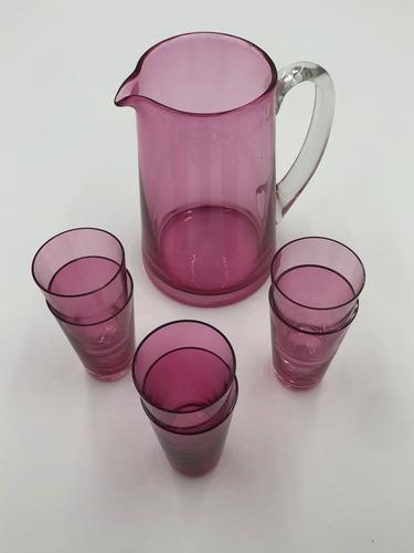 Antique Cranberry Jug with 6 Antique Glasses (1 of 4) Antique Cranberry Jug with 6 Antique Glasses (1 of 4)