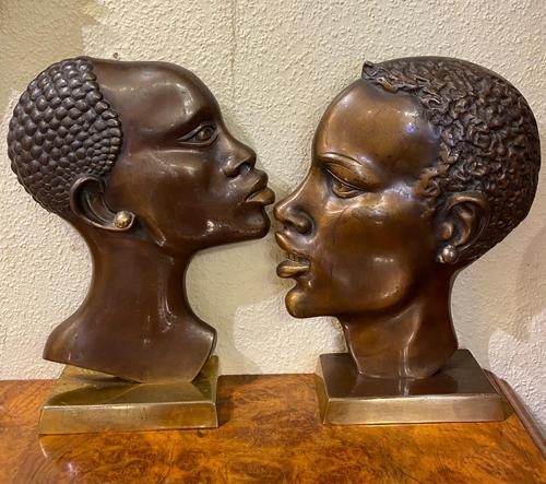 Pair of Art Deco Bronze Profile Studies of Negro Heads (1 of 3)