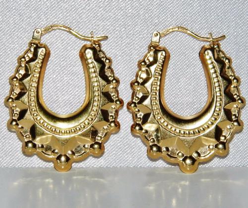 9ct Yellow Gold Victorian Style Creole Earrings (1 of 3) 9ct Yellow Gold Victorian Style Creole Earrings (1 of 3)