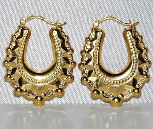 9ct Yellow Gold Victorian Style Creole Earrings (1 of 3)