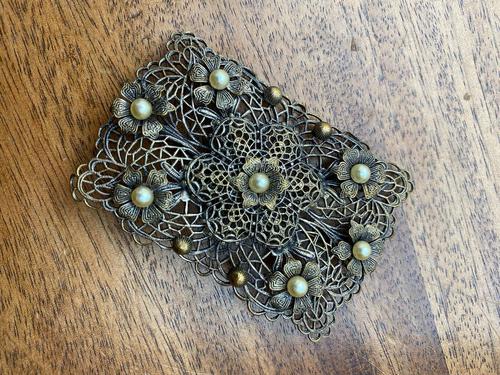 Antique Filigree Silver Brooch Set with Seed Pearls (1 of 2)