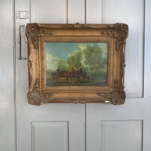 Antique Landscape Oil Painting in Gesso Frame of Farm Scene with Horses & Cart Signed W F Price '2 of 2' (1 of 9) Antique Landscape Oil Painting in Gesso Frame of Farm Scene with Horses & Cart Signed W F Price '2 of 2' (1 of 9)