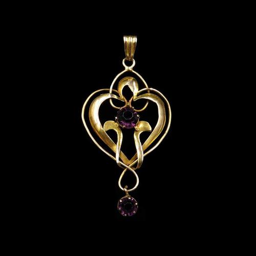 Antique Amethyst Paste 9ct 9K Yellow Gold Lavalier Pendant (1 of 8) Antique Amethyst Paste 9ct 9K Yellow Gold Lavalier Pendant (1 of 8)