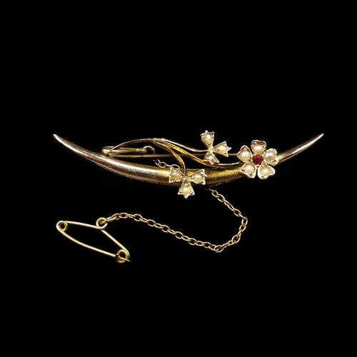 Antique Pearl Flower Crescent Moon 9ct 9K Gold Brooch Pin (1 of 5) Antique Pearl Flower Crescent Moon 9ct 9K Gold Brooch Pin (1 of 5)