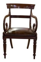 Mahogany Scroll Armchair with Brown Leather Seat (7 of 7) Mahogany Scroll Armchair with Brown Leather Seat (7 of 7)