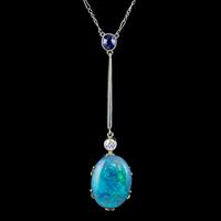 Antique Edwardian 7ct Black Opal Diamond Sapphire Lavaliere Necklace 18ct Gold Platinum Circa 1905 (2 of 8) Antique Edwardian 7ct Black Opal Diamond Sapphire Lavaliere Necklace 18ct Gold Platinum Circa 1905 (2 of 8)