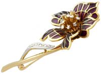 0.47ct Diamond & Plique a Jour Enamel, 18ct Yellow Gold Brooch - Vintage 1954 (3 of 9) 0.47ct Diamond & Plique a Jour Enamel, 18ct Yellow Gold Brooch - Vintage 1954 (3 of 9)